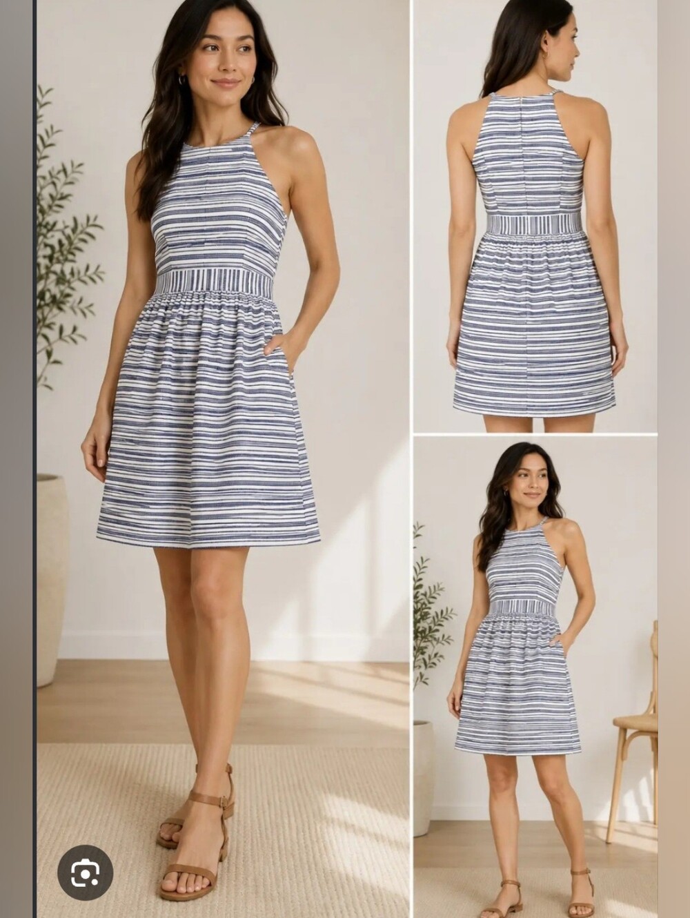 Banana Republic Blue and White Striped Halter Dress